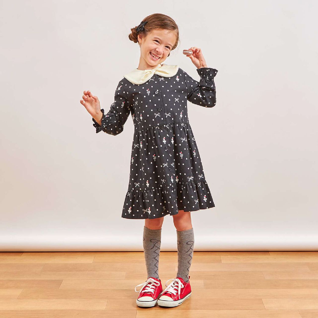 Dot Ribbon Pattern Viera One-Piece Dress [with Tippet],Ivory, large image number 14