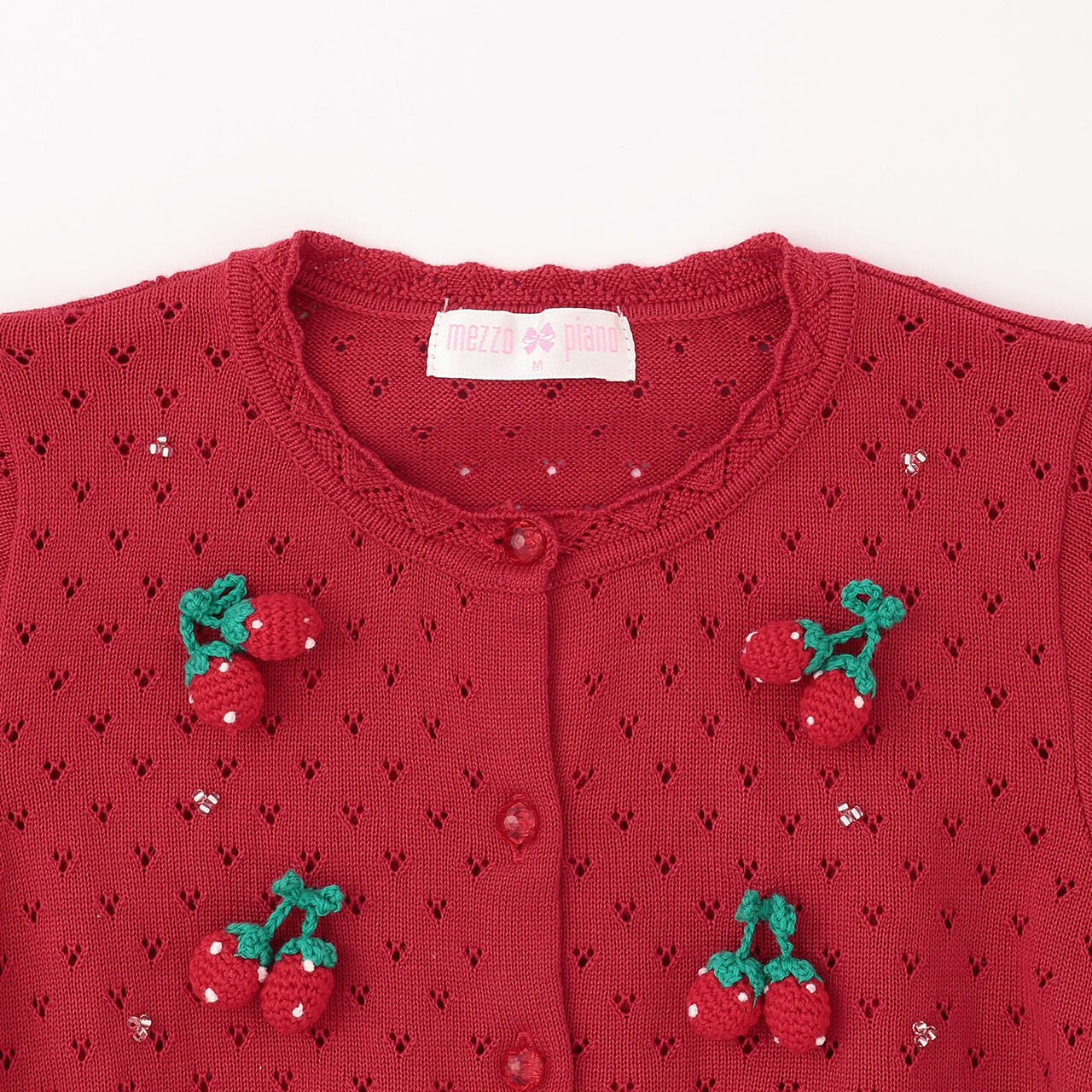 Strawberry & Cherry Motif Cardigan,Off white, large image number 3