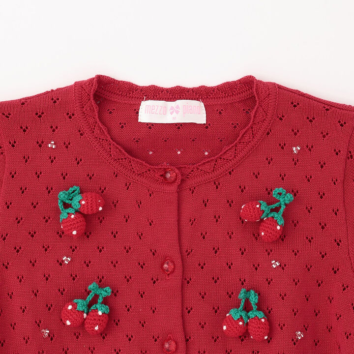 Strawberry & Cherry Motif Cardigan,Off white, medium image number 3