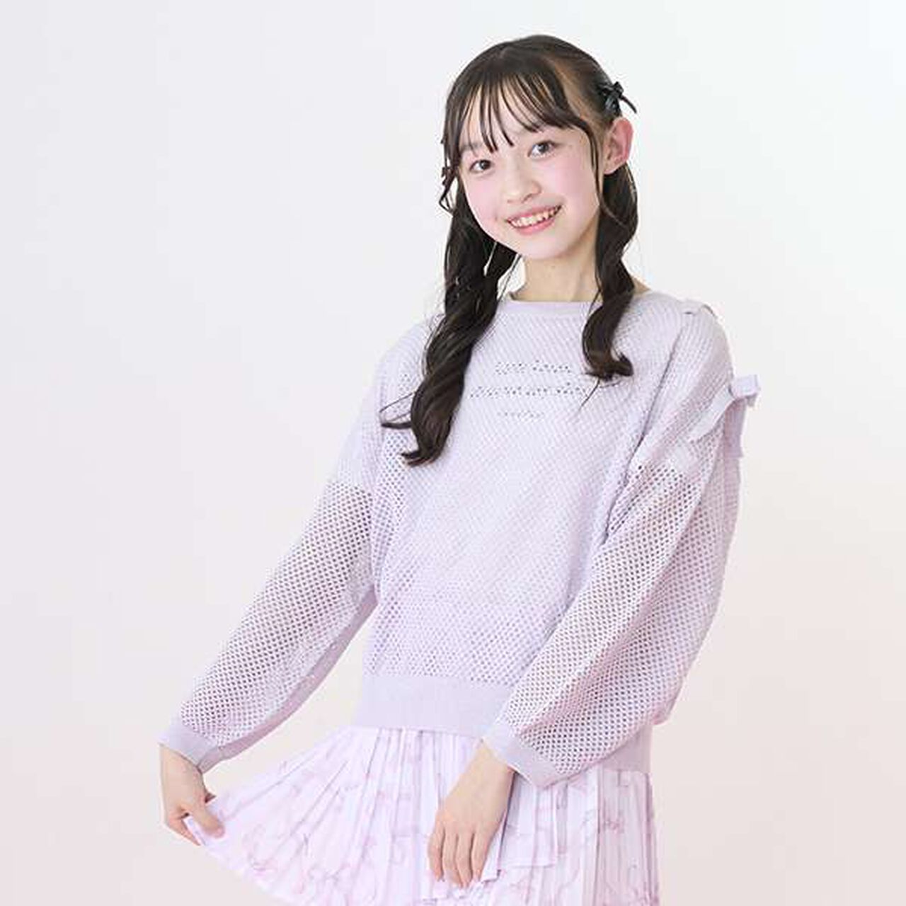 Lurex Mesh Knit & Short Sleeve T-Shirt Set,Light pink, large image number 21