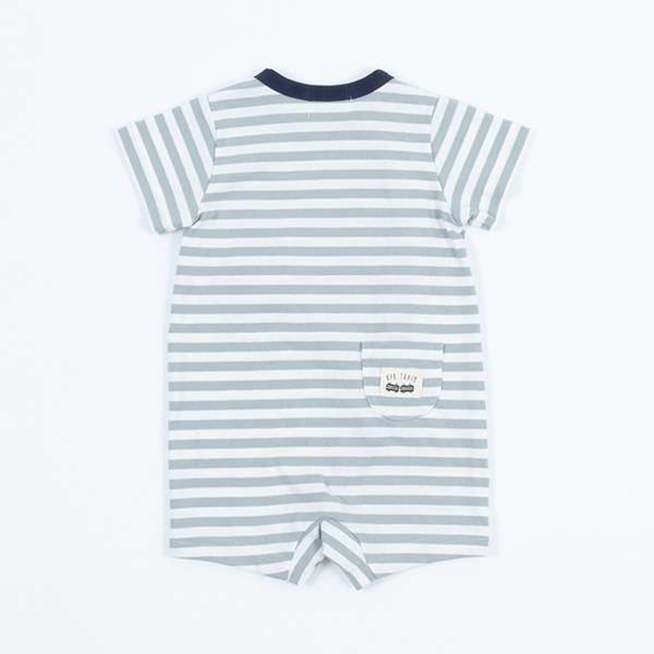 Stripe Pattern Train Motif Short All-in-One (Free 70-80 cm),Yellow, large image number 4