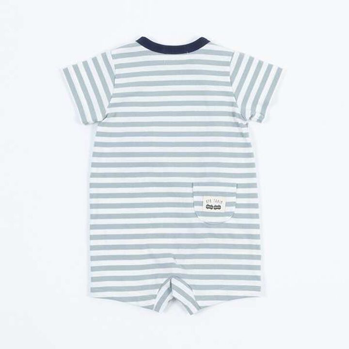 Stripe Pattern Train Motif Short All-in-One (Free 70-80 cm),Yellow, medium image number 4