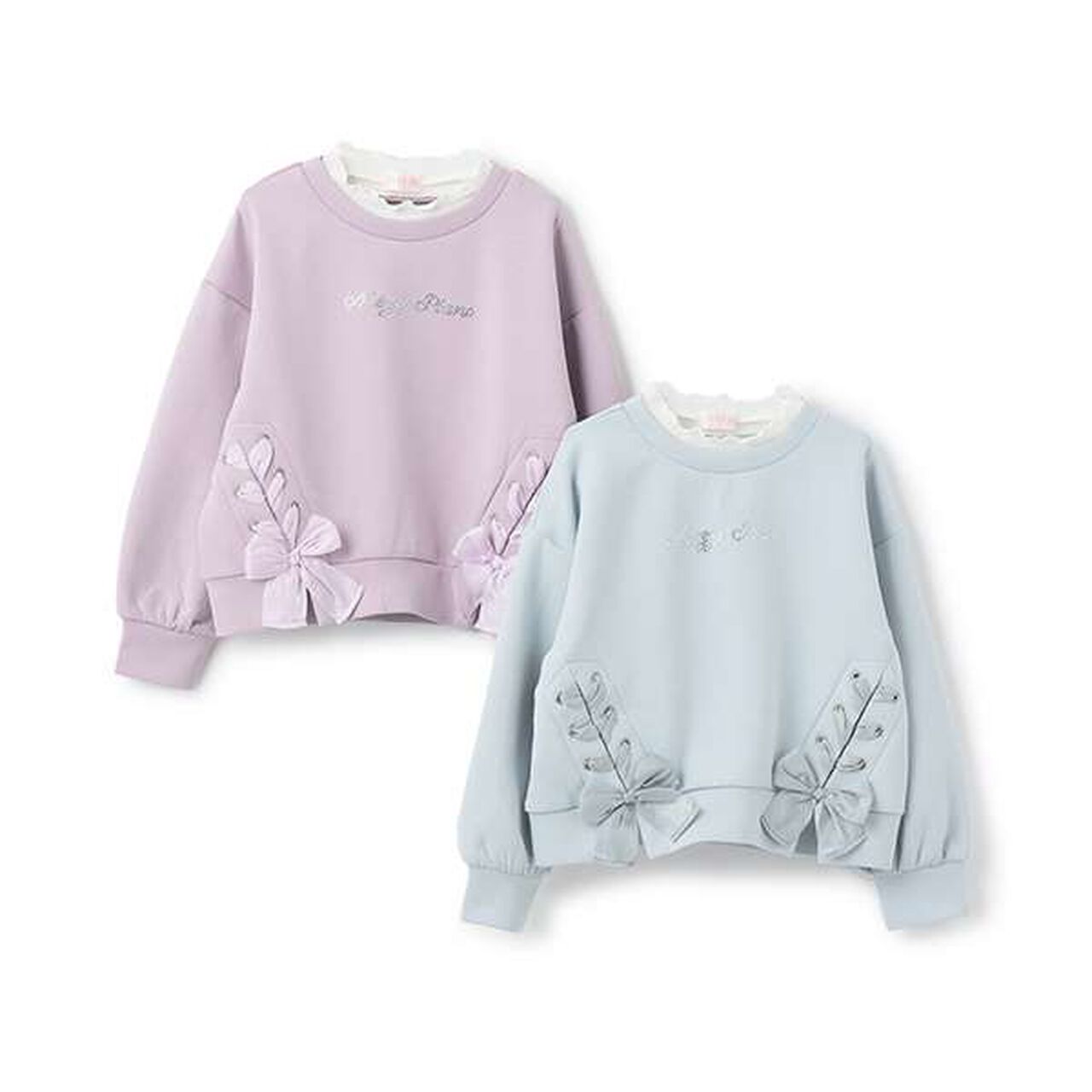 Lace-Up Ribbon Layered Sweatshirt,Sax blue, large image number 5