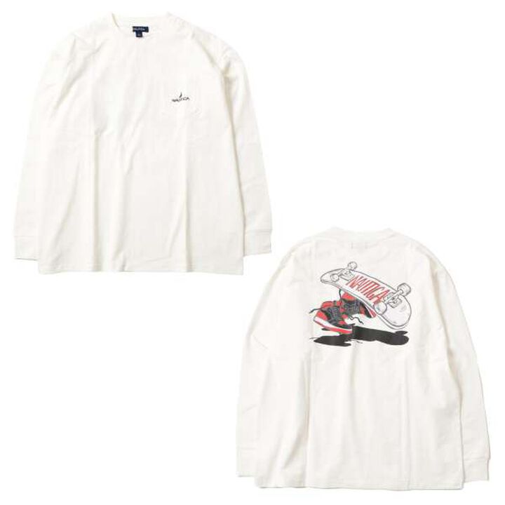 Nautica Back Skater Long Sleeve T-Shirt,White, medium image number 10