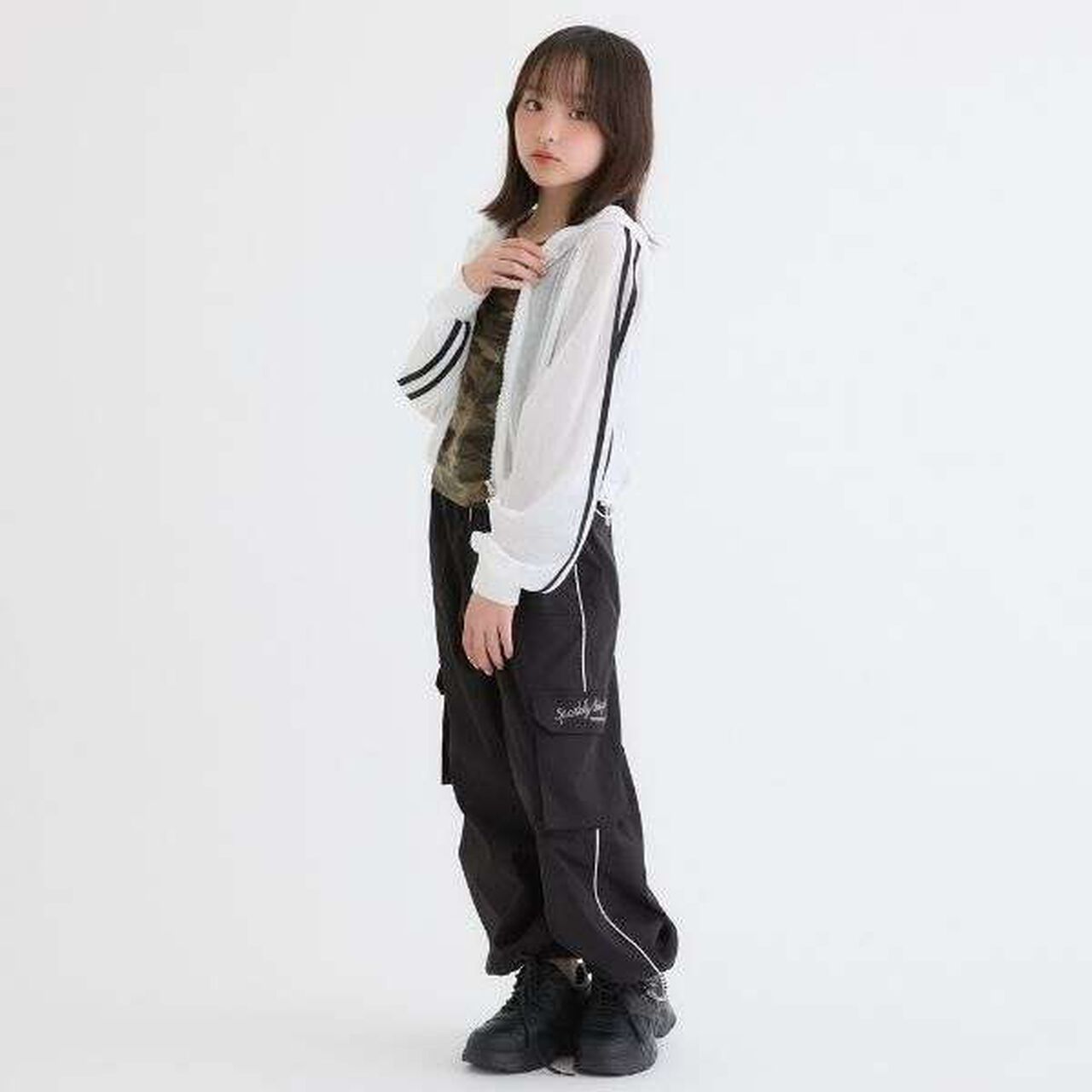 [3WAY] Mesh Hoodie & Camouflage Tank Set,Off white, large image number 2