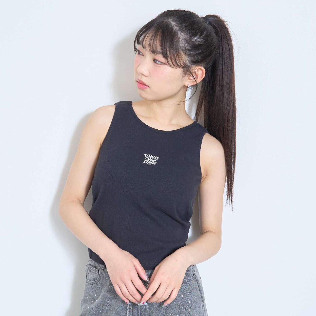 Ribbed Tank Top with Cup,Black, large image number 4