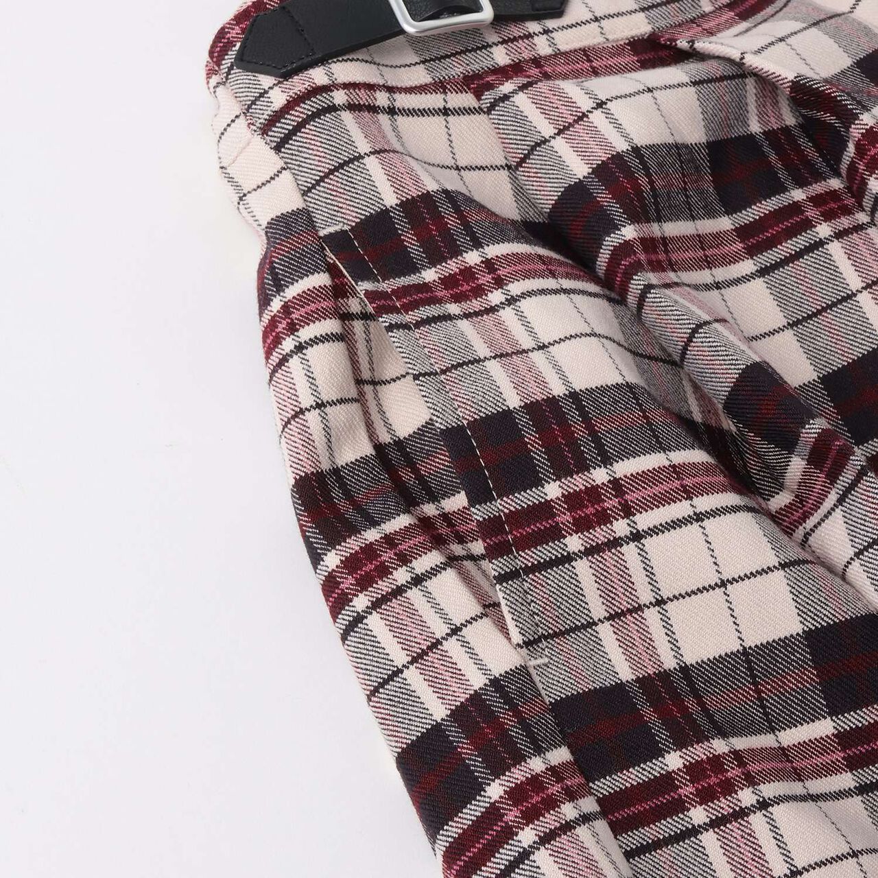 Check Pleats Culotte Skirt with Side Belt,Beige, large image number 4