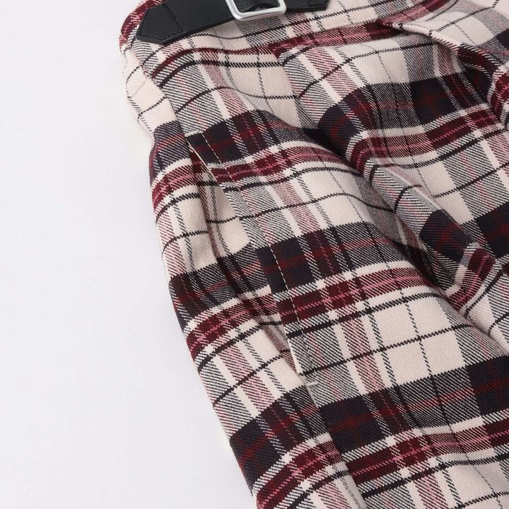 Check Pleats Culotte Skirt with Side Belt,Beige, medium image number 4