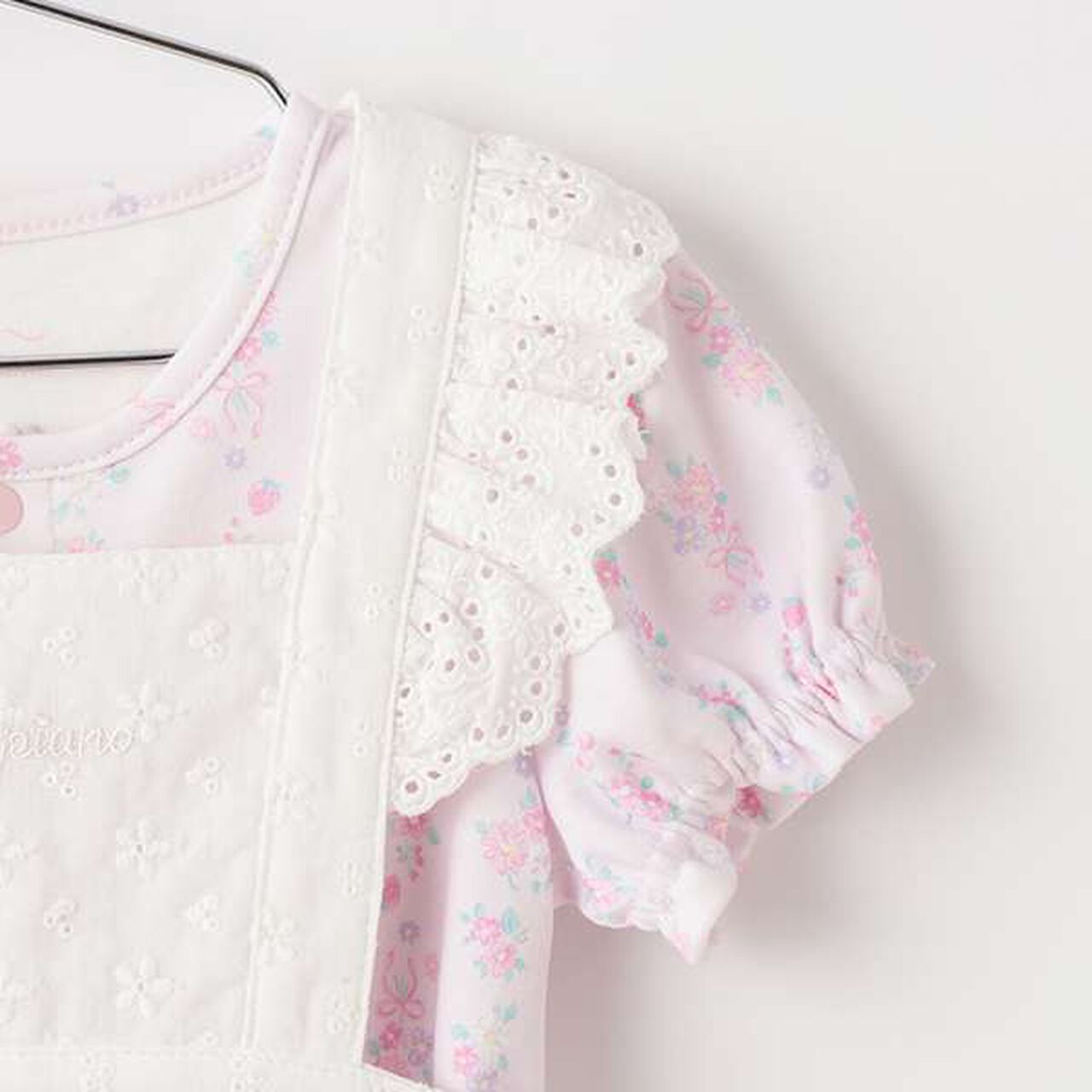 Short-Sleeve Romper & Lace Apron Skirt Set,Light pink, large image number 7