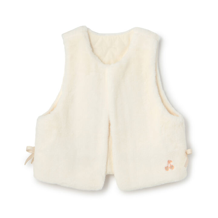 [Reversible] Faux Fur & Quilted Vest,Off white, medium image number 0