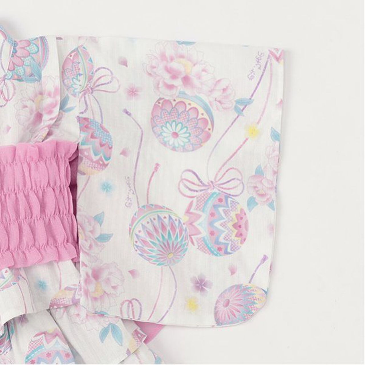 Temari Flower Pattern Yukata Dress,Off white, large image number 9