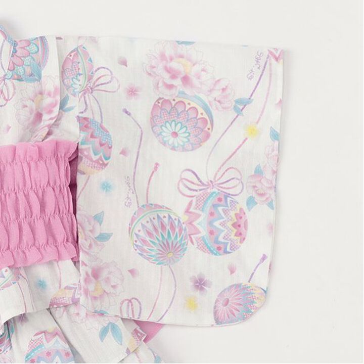 Temari Flower Pattern Yukata Dress,Off white, medium image number 9