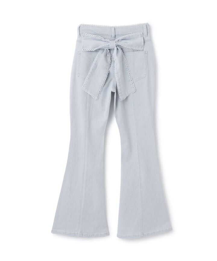 Back Ribbon Stone Flare Denim Pants,Light blue, medium image number 6