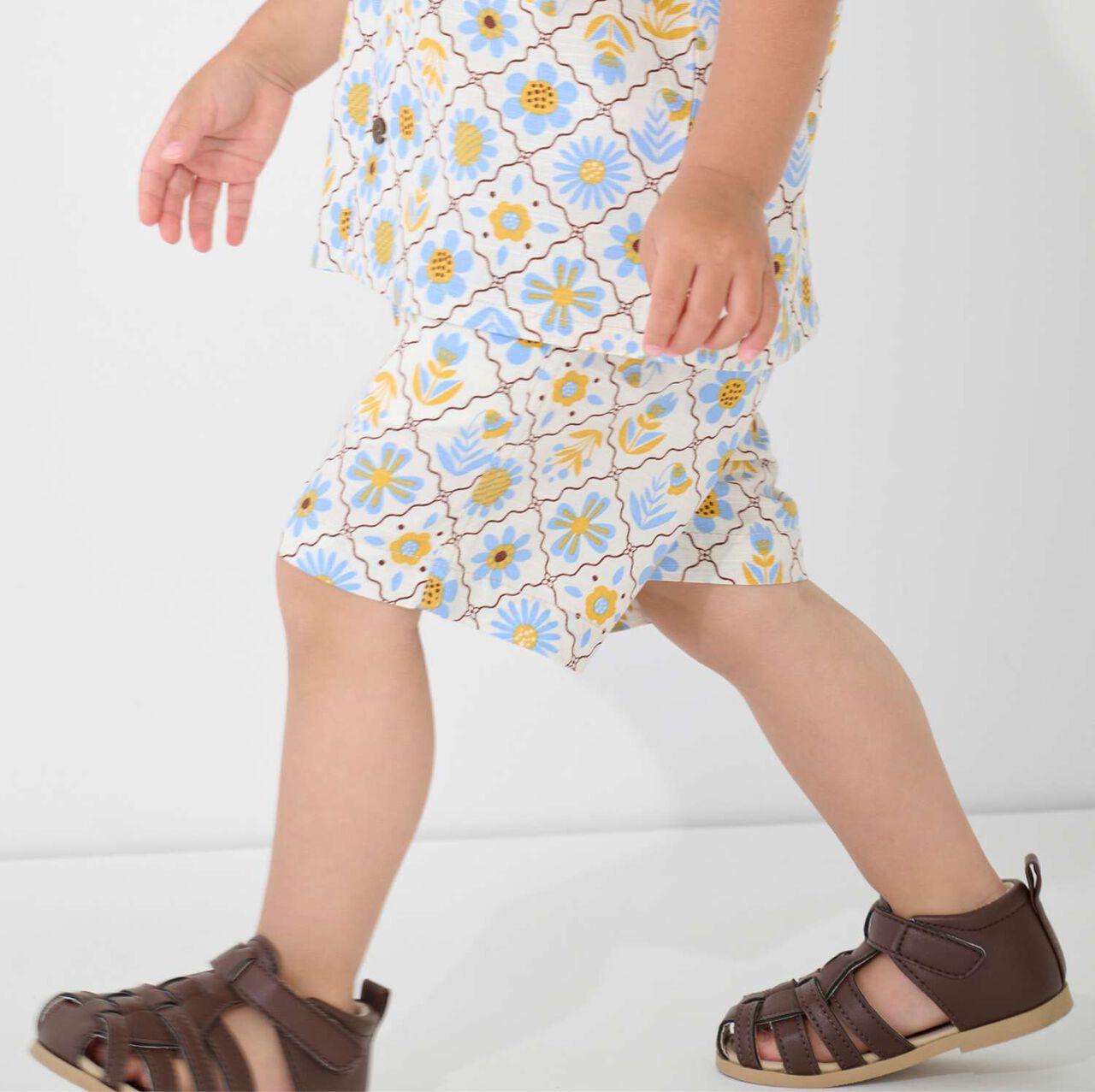[Link] Cotton Rayon All-Over Pattern Half Shorts,Yellow, large image number 1