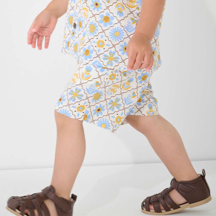 [Link] Cotton Rayon All-Over Pattern Half Shorts,Yellow, medium image number 1