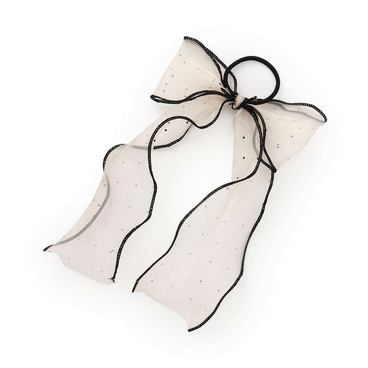 Sparkling Ribbon Hair Tie,Ivory, large image number 1