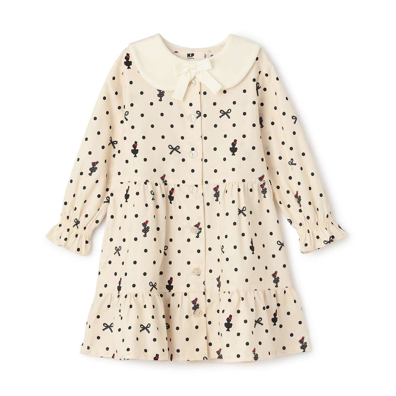 Dot Ribbon Pattern Viera One-Piece Dress [with Tippet],Ivory, large image number 0