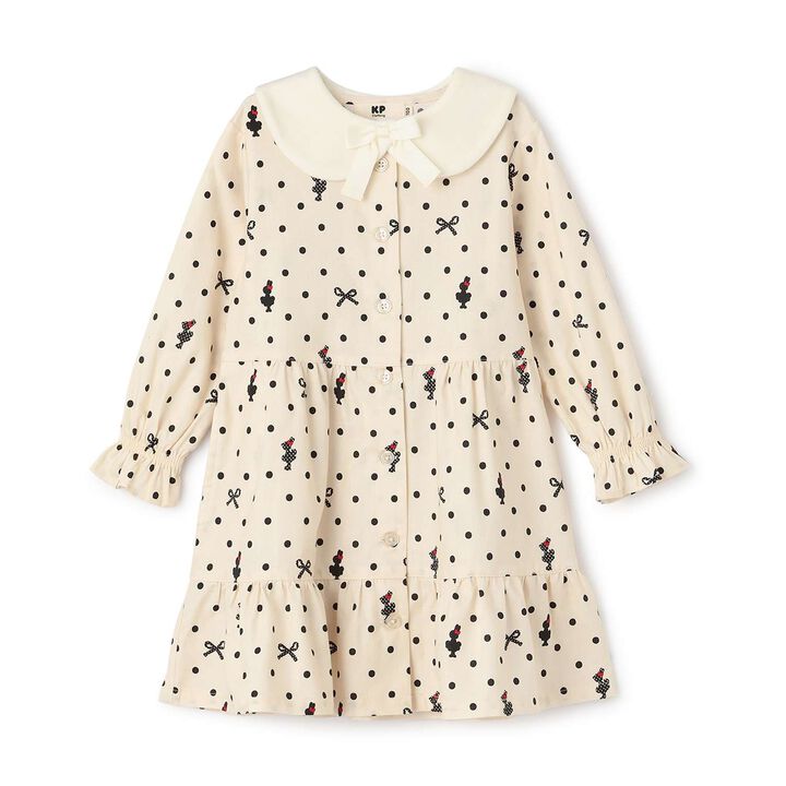 Dot Ribbon Pattern Viera One-Piece Dress [with Tippet],Ivory, medium image number 0