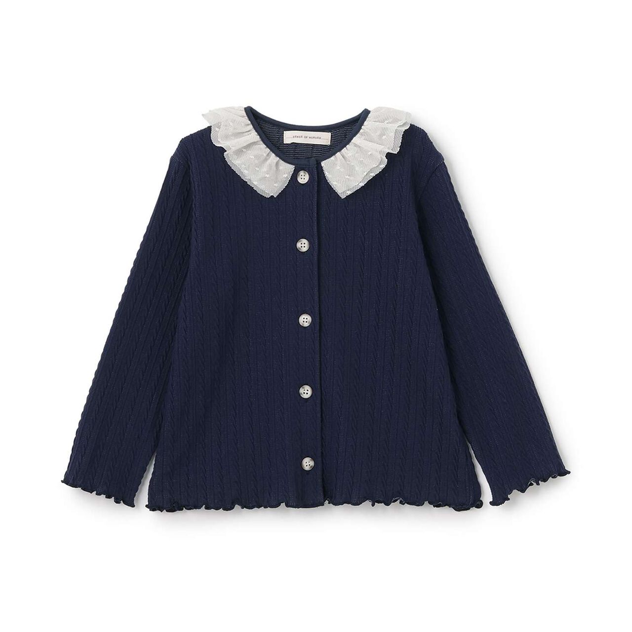 Cable Frill Cardigan [Made in Japan],Navy, large image number 0