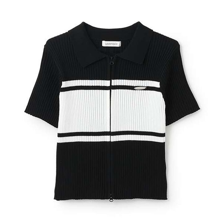 [Arael] Short-Sleeve Zip Knitwear,Navy, medium image number 6