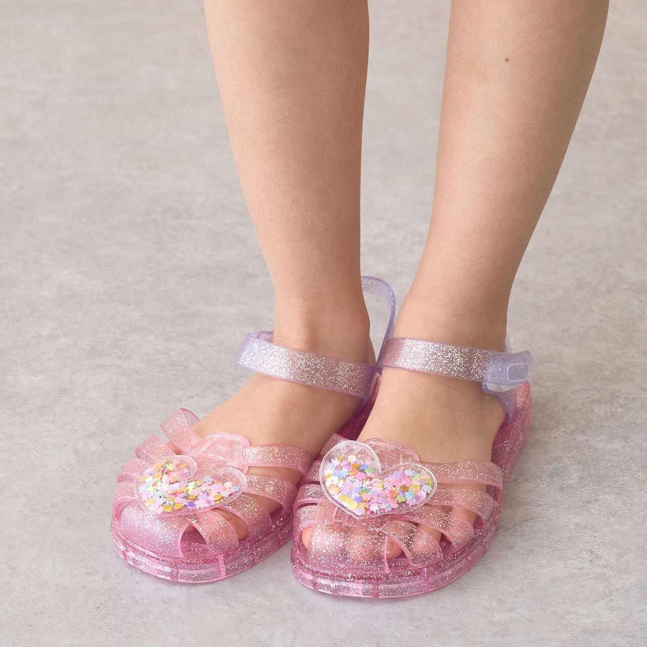 Clear Glittery Heart Sandals [Kids Girls],Red, large image number 0