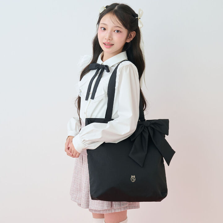 [B4 Compatible] Shoulder Ribbon Frill Tote,Black, medium image number 5