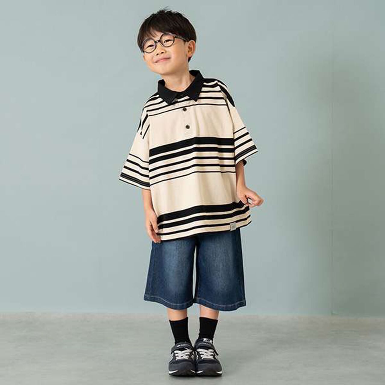 [Matching with Dad Outfit] Kids Polo Collar Rugby Half T-Shirt,Beige, large image number 7