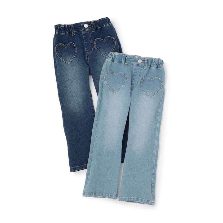 Beautiful Silhouette Stretch Heart Pocket Flare Denim Pants,Blue, medium image number 10