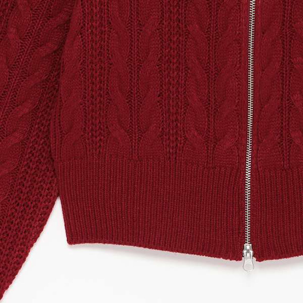 Washable Cable Knit Zip Cardigan,Wine red, large image number 13