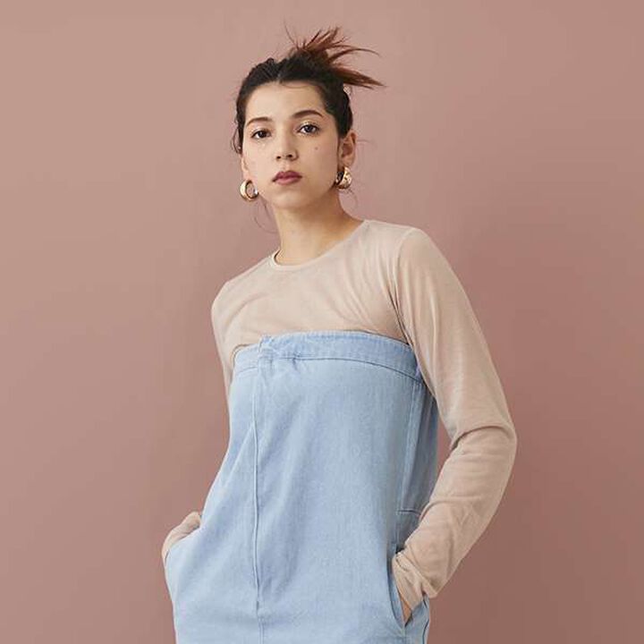 [LADIES] Sheer T-Shirt with Bra Top,Light beige, medium image number 0