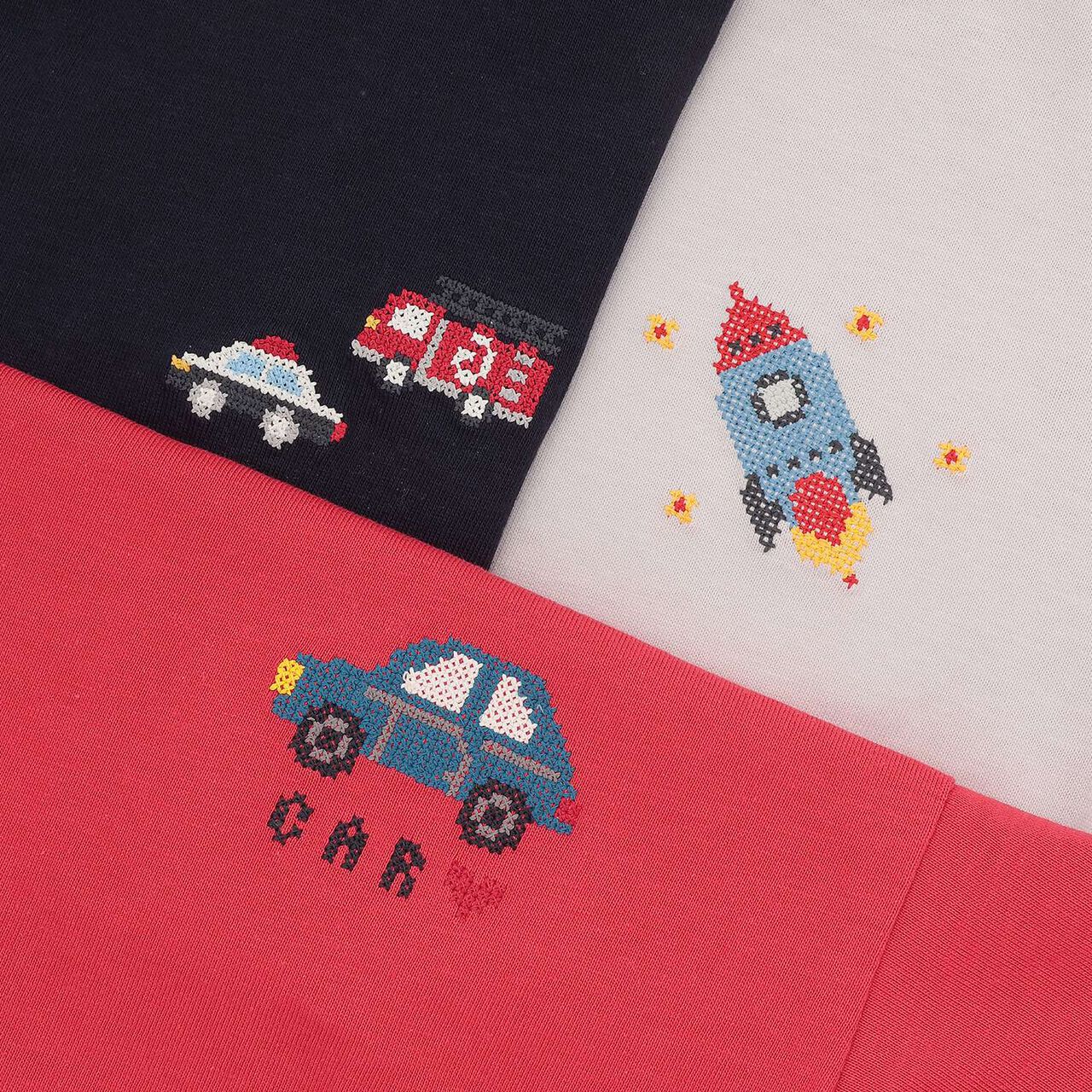 [Food Stain Resistant] Embroidered Short Sleeve T-Shirt,Coral red, large image number 22