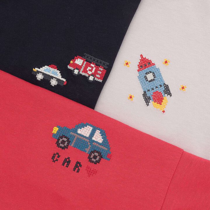 [Food Stain Resistant] Embroidered Short Sleeve T-Shirt,Coral red, medium image number 22