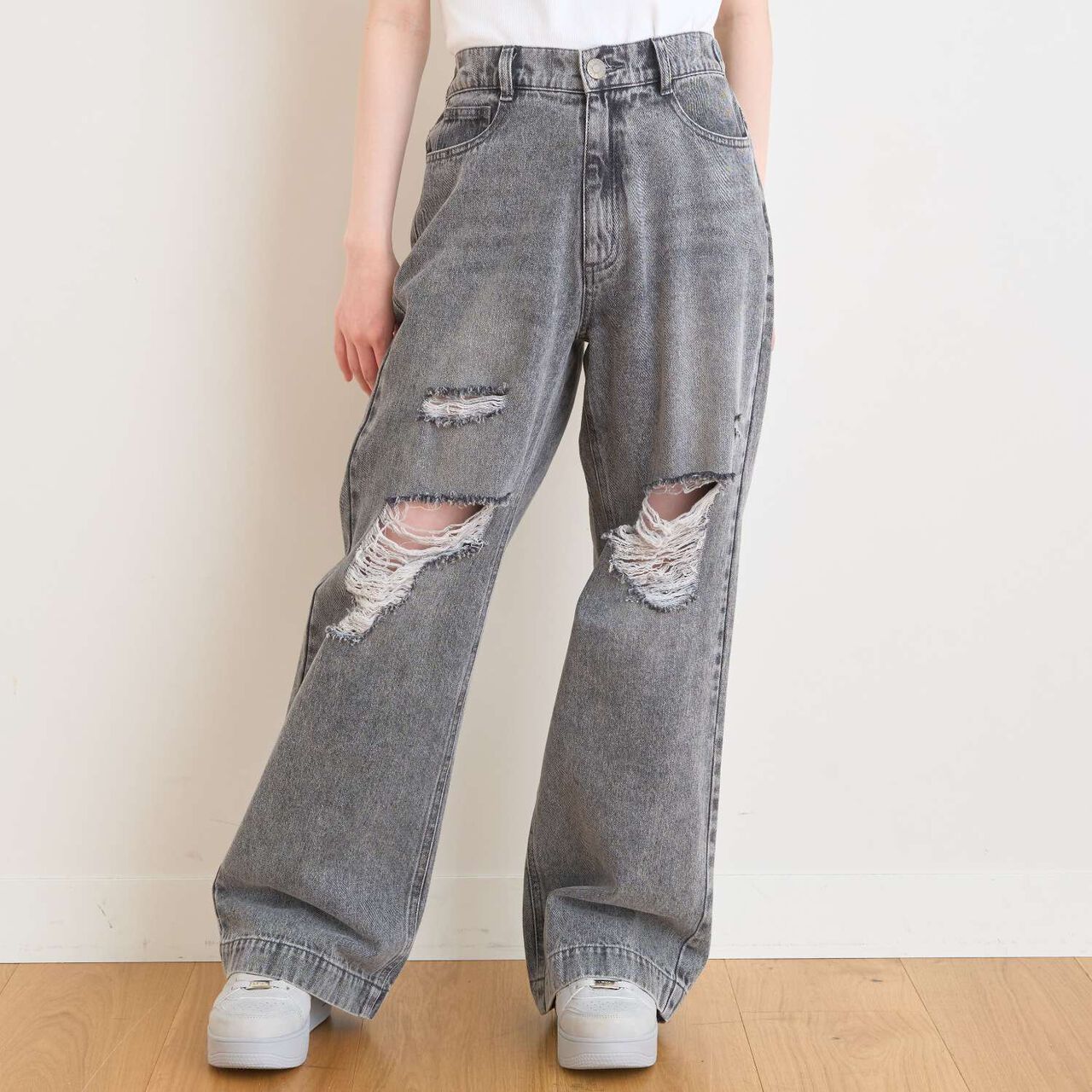 [LTXC/Cool Touch] Distressed Denim Wide Pants,Gray, large image number 12