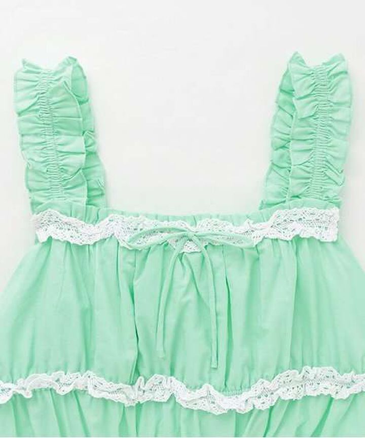 Cotton One-Piece Dress [Korean Fashion],Light green, medium image number 2