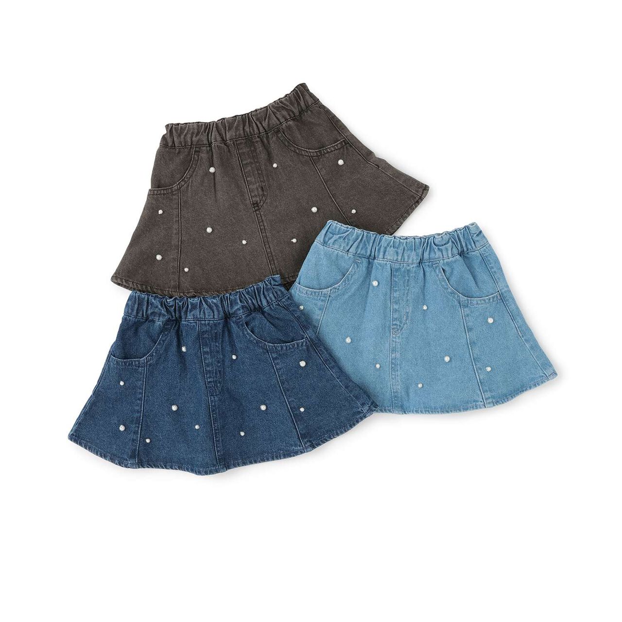 Pearl Denim Flare Skirt with Shorts,Blue, large image number 14