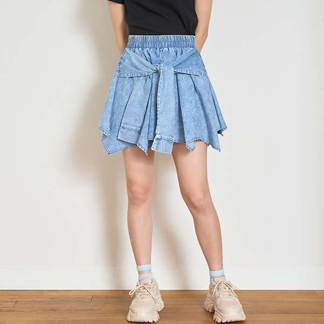 [LTXC] Waist Wrap Denim Culottes,Blue, large image number 1