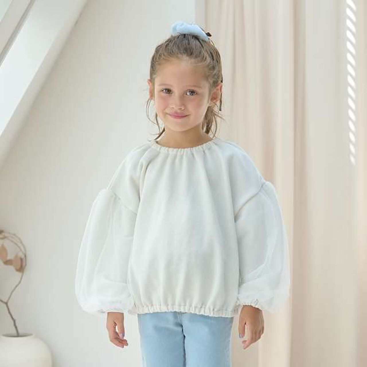 Wool Lined Tulle Sleeve Pullover,Top gray, large image number 18
