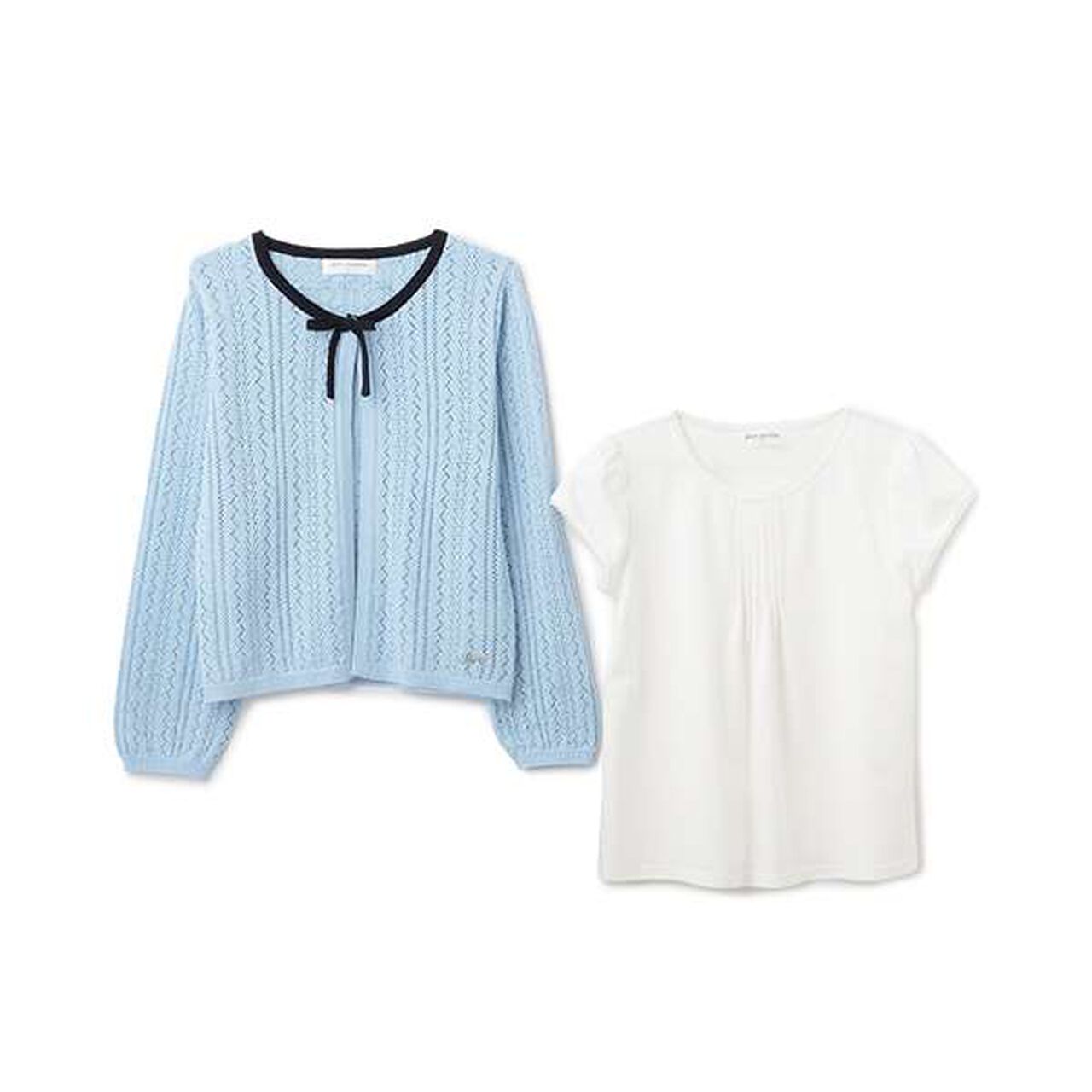 Lace Knit Cardigan + T-Blouse Set,Ivory, large image number 5