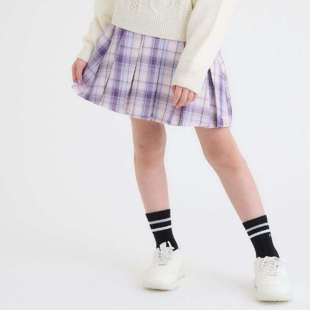 [Easy Care] Checkered Front Pleated Skirt,Black, large image number 4