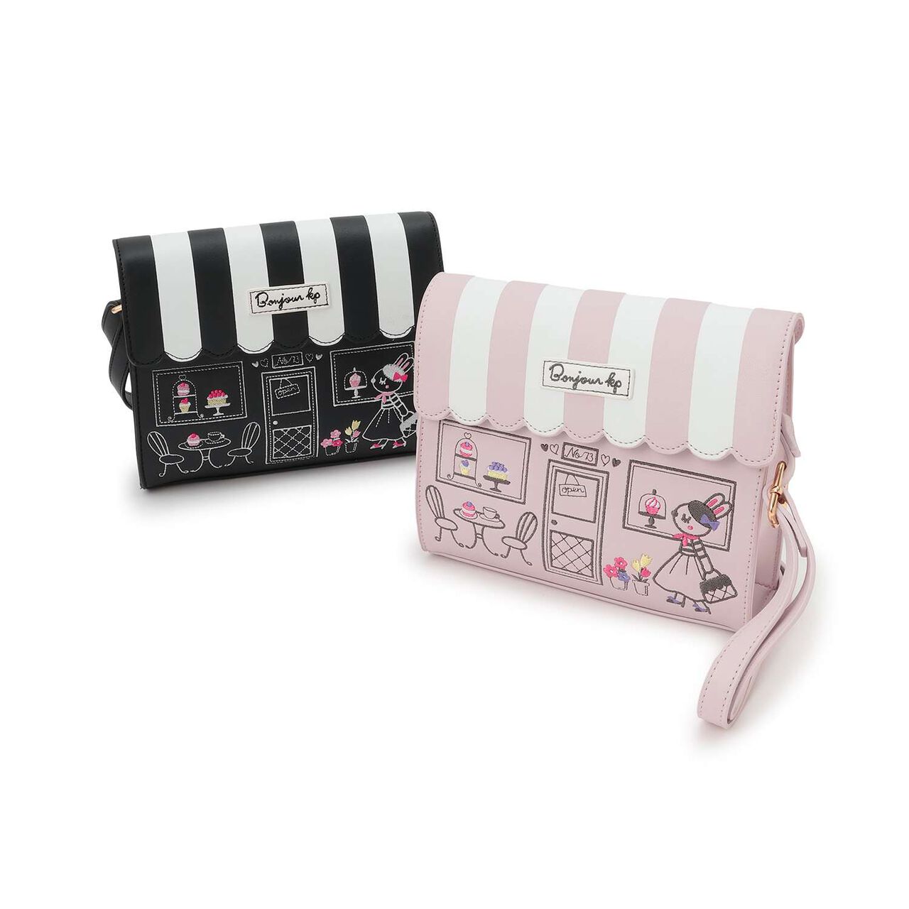House-Shaped Cafe Embroidery Shoulder Bag,Black, large image number 6