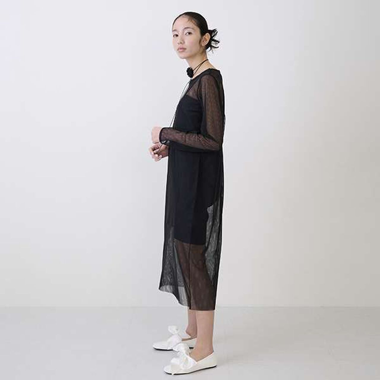 [LADIES] Sheer One-Piece Dress with Inner Lining,Light gray, large image number 15