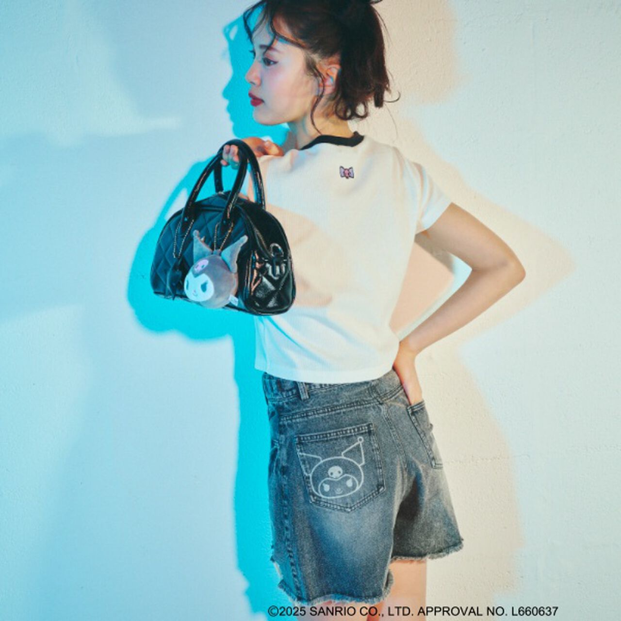 [My Melody & Kuromi] Distressed Shorts,Gray, large image number 4