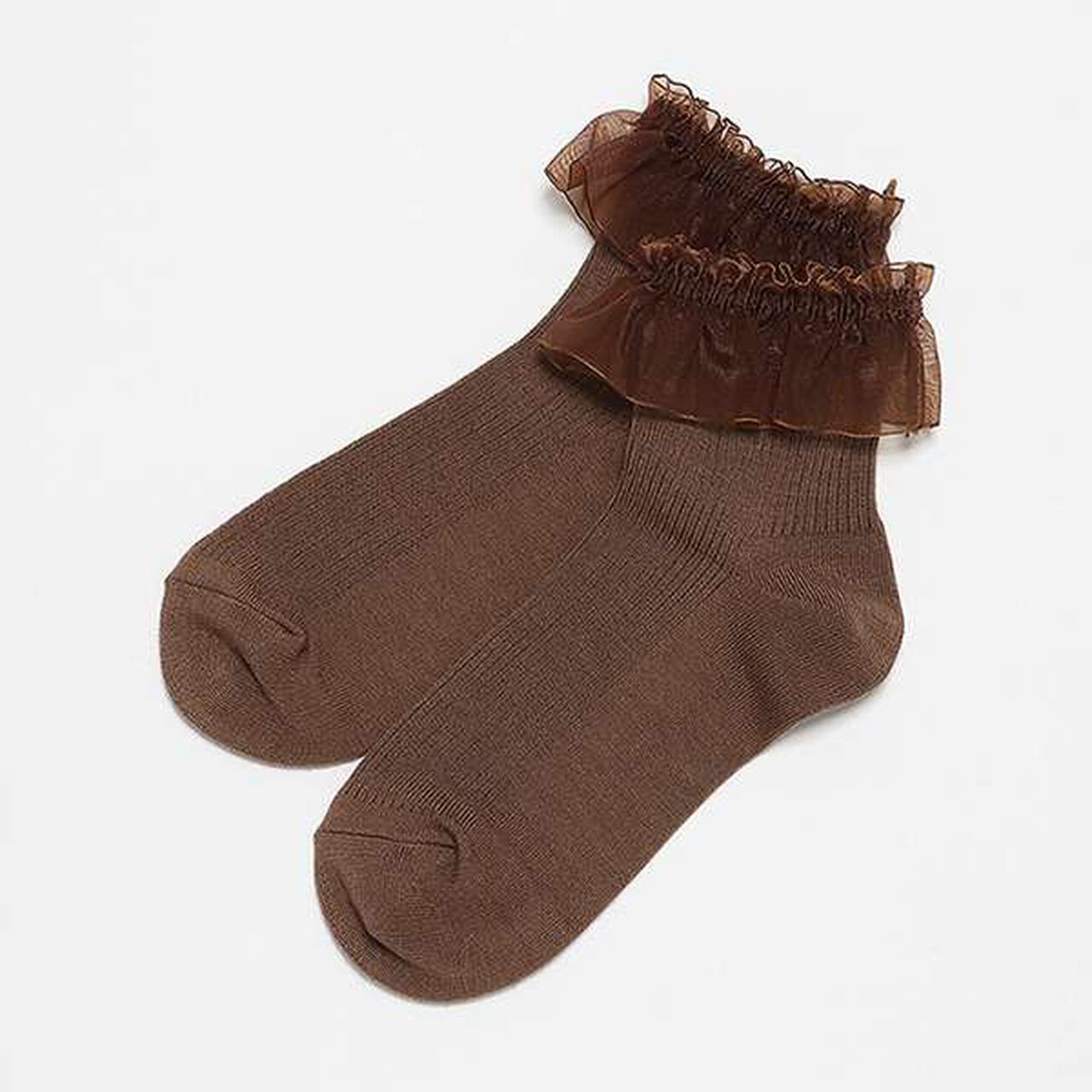 Tulle Frill Socks,Mocha tea, large image number 0