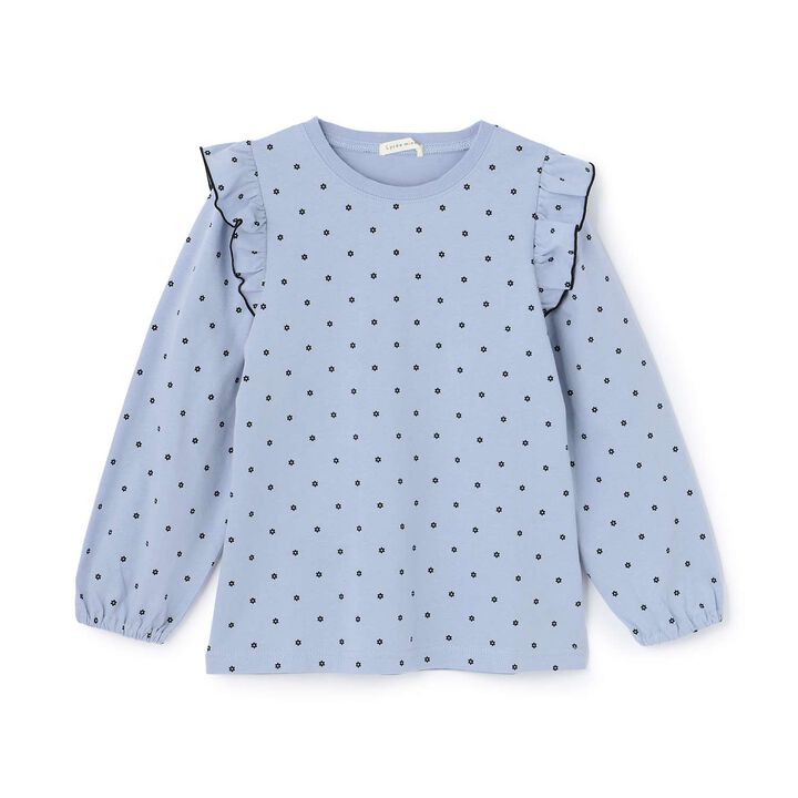 [100% Cotton] [Muteki T] [Stain Resistant/UV/Quick-Dry] Frilled Volume Sleeve All-Over Pattern T-Shirt for Girls [Kids],Blue gray, medium image number 15