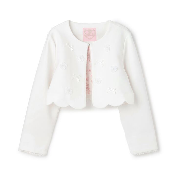 Flower Motif Scalloped Hem Jacket,Navy, medium image number 10