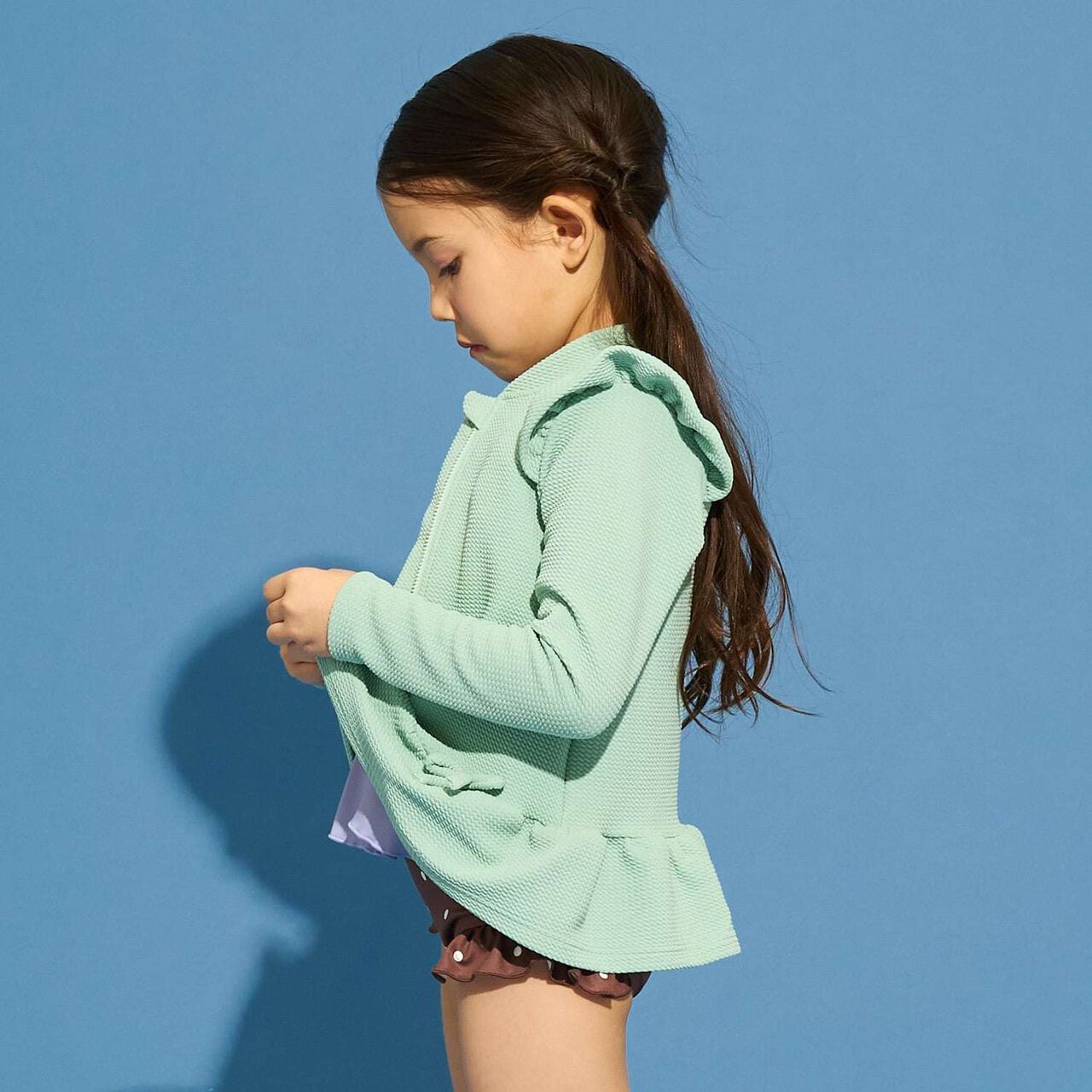 [SWIM] [UV Cut] Hem Frill Full Zip Rash Guard,Lavender, large image number 17