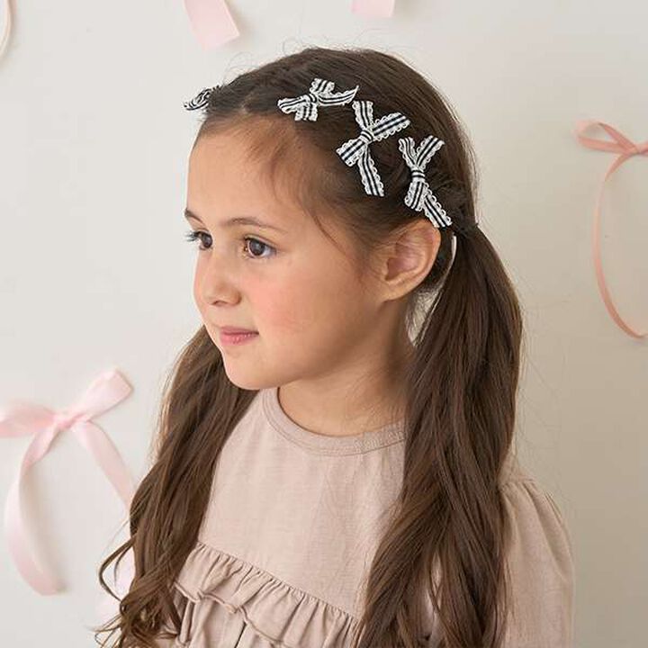 Check Ribbon Mini Hair Clips 6P Set,Black, medium image number 11