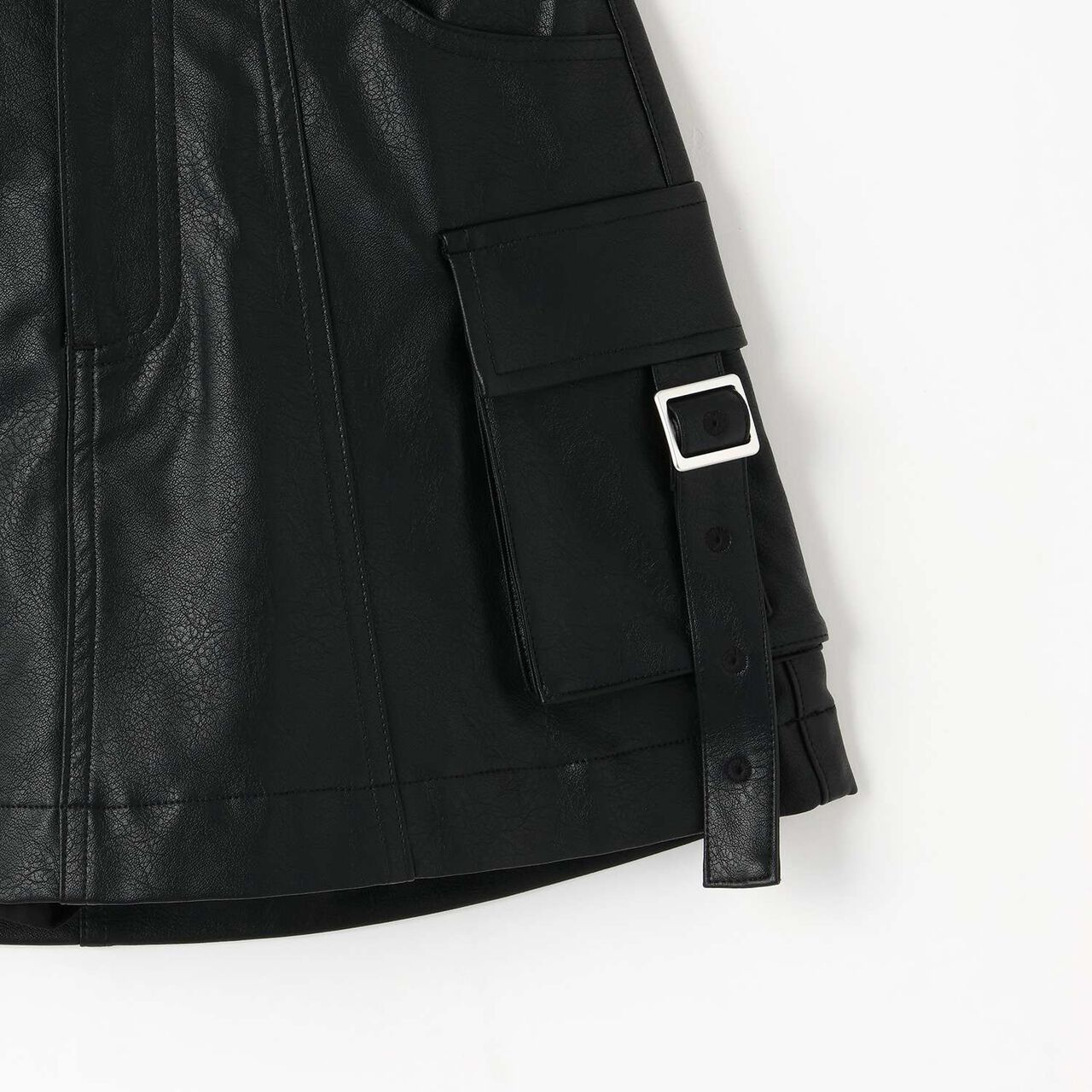 [LTXC] Faux Leather Cargo Mini Skirt,Black, large image number 11