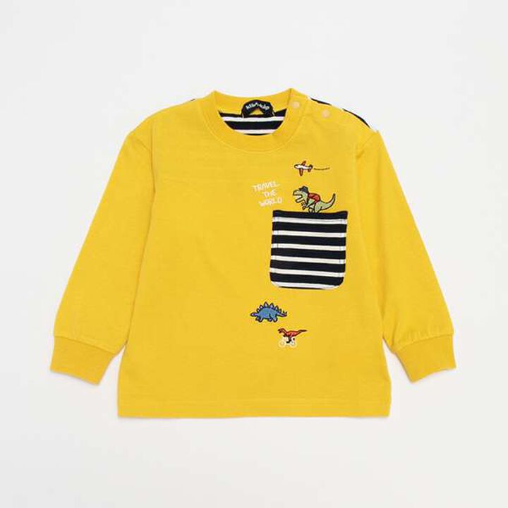 Dinosaur Long-Sleeve T-Shirt with Pocket,Mustard, medium image number 0