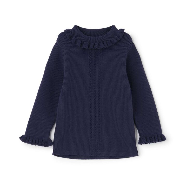 Petite High-Neck Frill Sweater [Made in Japan],, medium